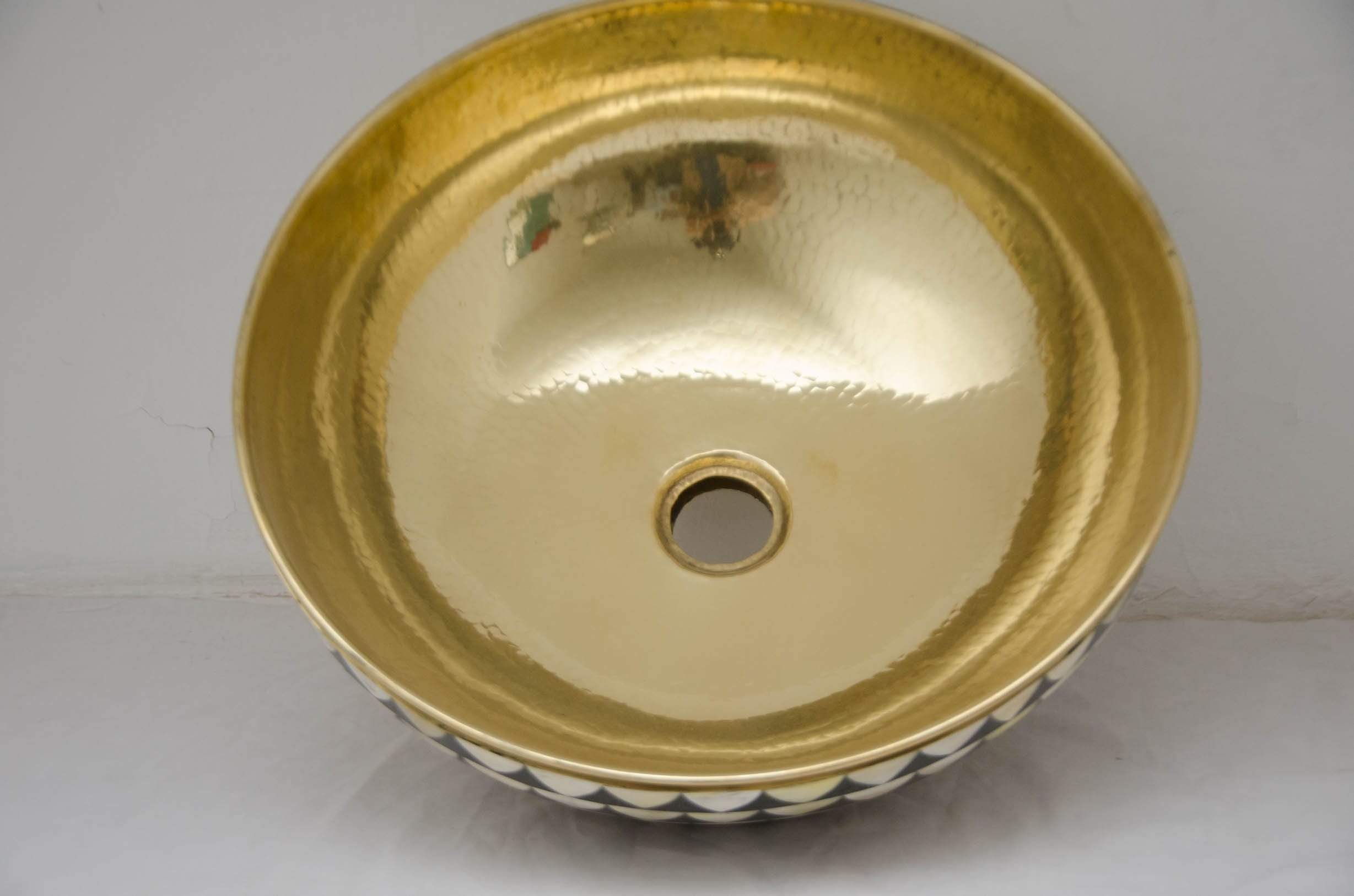 Carmen Resin Authentic Brass Tile Vessel Sink, With Sink Drain Kit