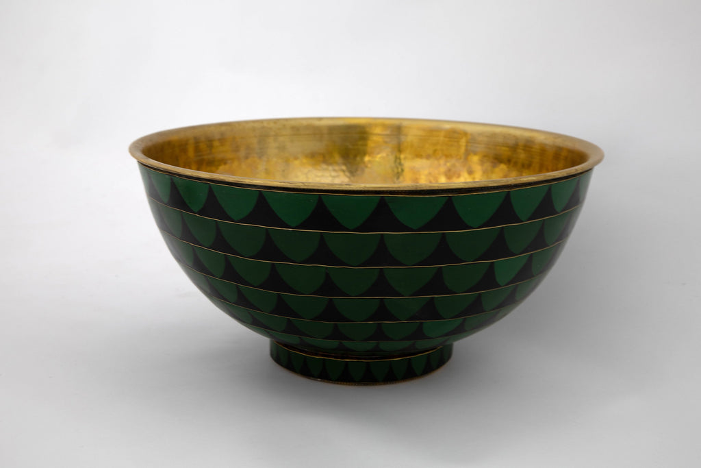 Ceramic And Golden Brass Vessel Sink ISS25 , Round Black And Green Vessel Sink