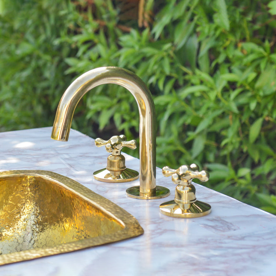 widespread brass bathroom faucet - unlacquered brass bathroom faucet | insideast