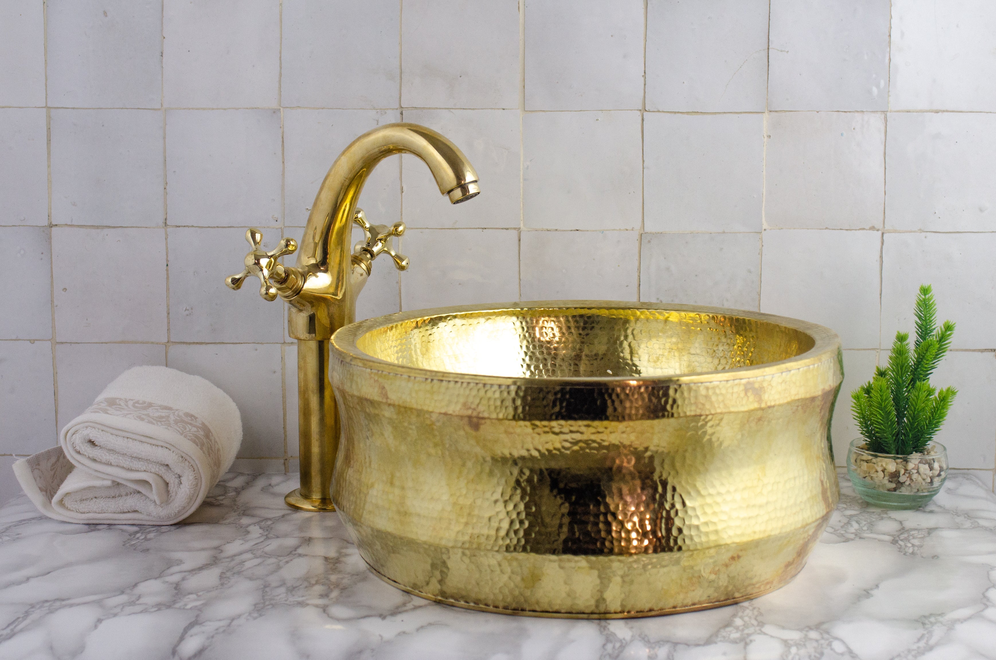 Hammered Curved Vessel Sink - Handmade Traditional Brass Sink
