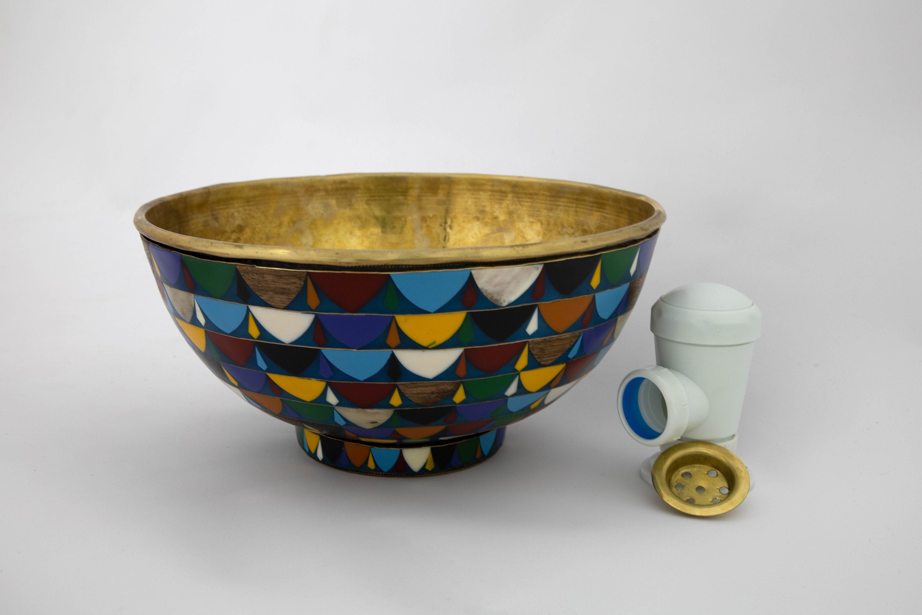 Round Colorful Ceramic Vessel Sink , Diameter 16-1/4", Golden Brass Sink Interior ISS24