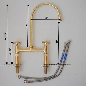 Unlacquered Brass Bridge Kitchen Faucet, 8" spread, straight legs VSB02