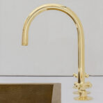 Unlacquered Brass Widespread Kitchen Faucet, Solid Brass 3-Holes Deck Mount Faucet, Simple Cross Handles