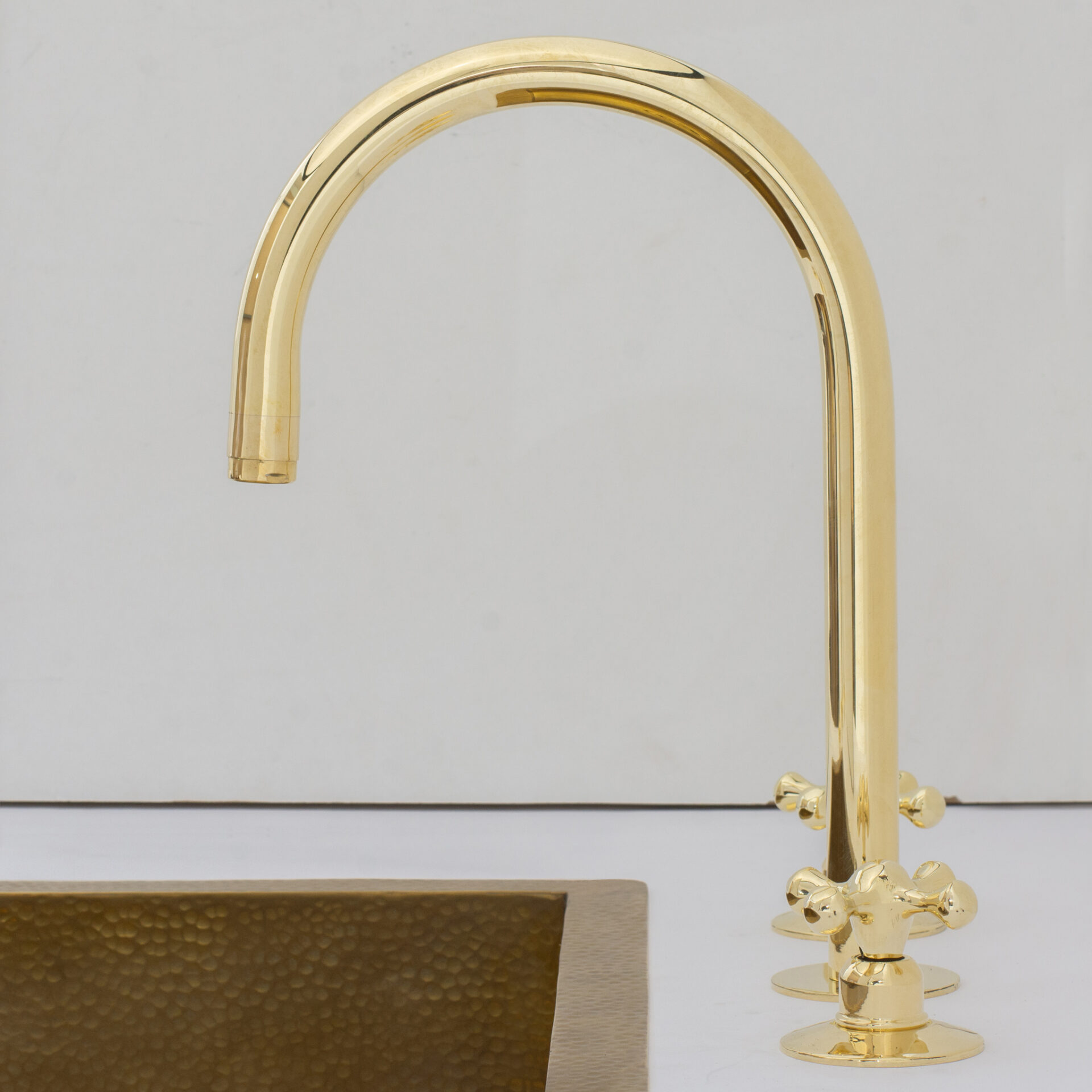 Unlacquered Brass Widespread Kitchen Faucet, Solid Brass 3-Holes Deck Mount Faucet, Simple Cross Handles