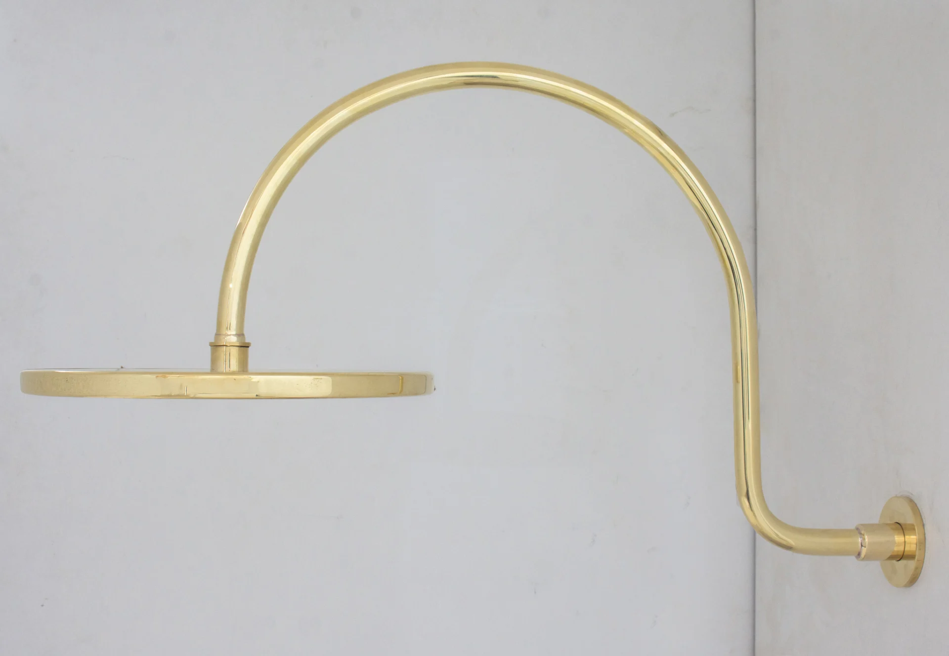 Unlacquered Brass Gooseneck Shower Arm With Rainfall Showerhead, Solid Brass Wall Mounted Shower Arm