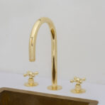 Unlacquered Brass Widespread Kitchen Faucet, Solid Brass 3-Holes Deck Mount Faucet, Simple Cross Handles