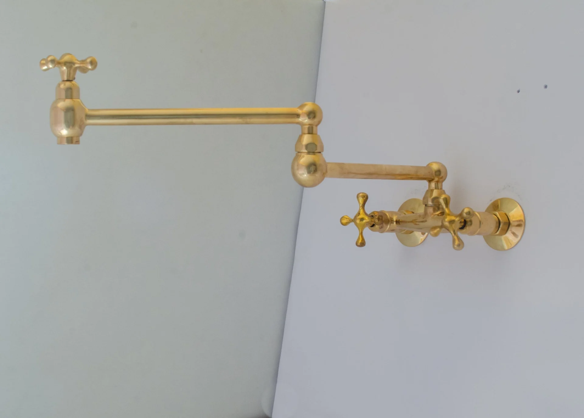 Unlacquered Brass Wall Mount Faucet - Dual Handle Faucet
