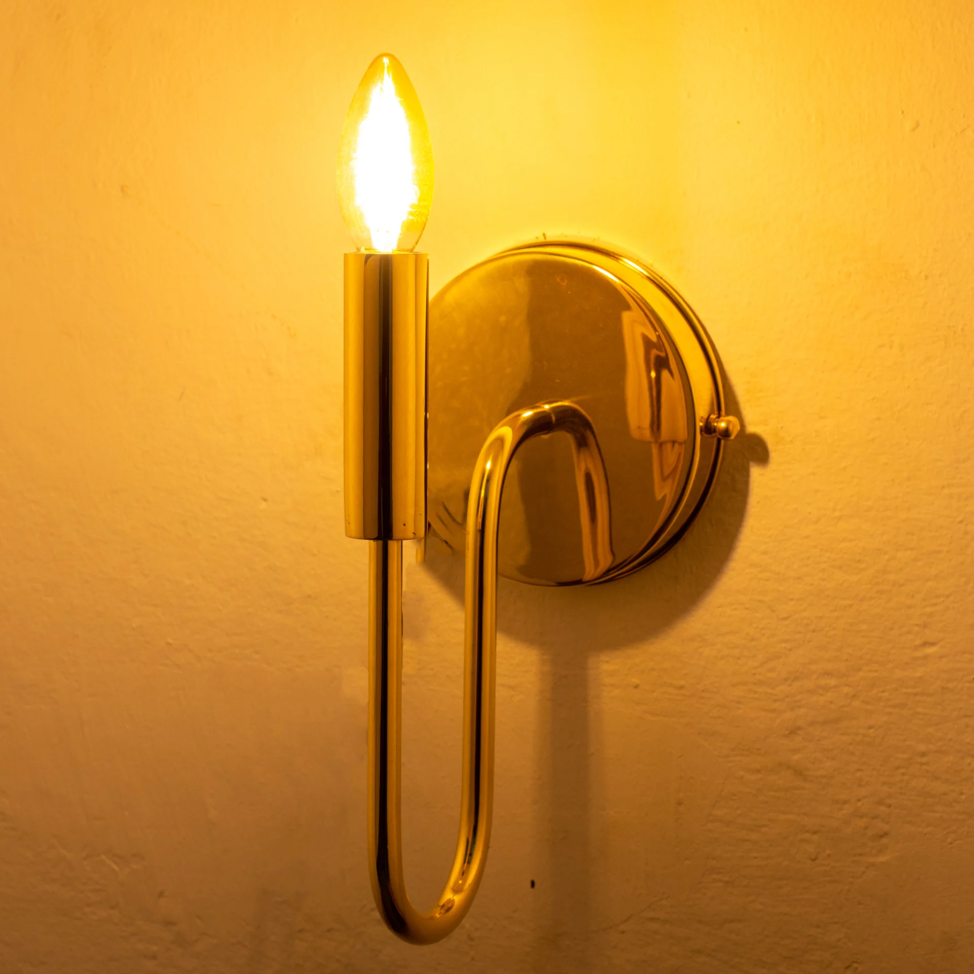 Solid Brass Wall Lamp, Sconce Lighting Fixture, Curved Arm Wall Light