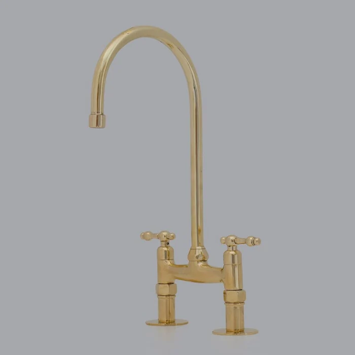 6″ Unlacquered Brass Bridge Faucet with Lever Handles